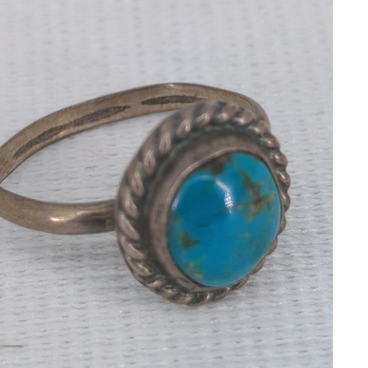 Vintage Southwestern Boho Sterling Silver Turquoise Rope Bezel Stack Ring Size 5