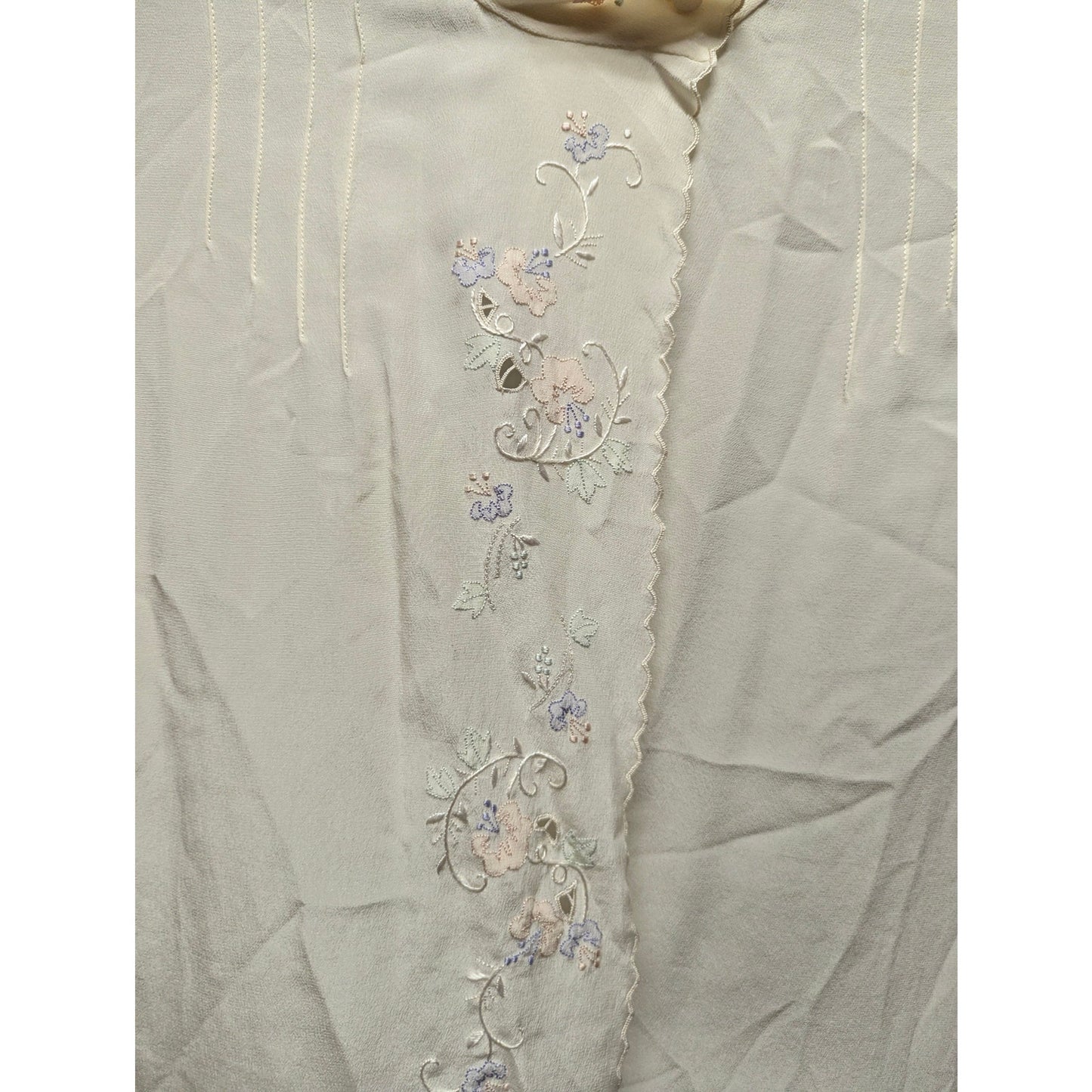 Lloyd Williams Vintage Silk Cream Blouse Floral Embroidered Romantic Cottage 6