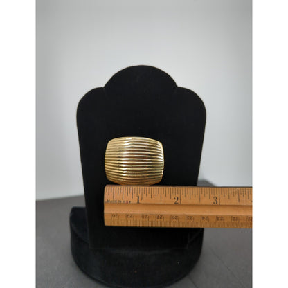 Vintage Gold Textured Ribbed Brooch Pin Rectangular MCM Retro