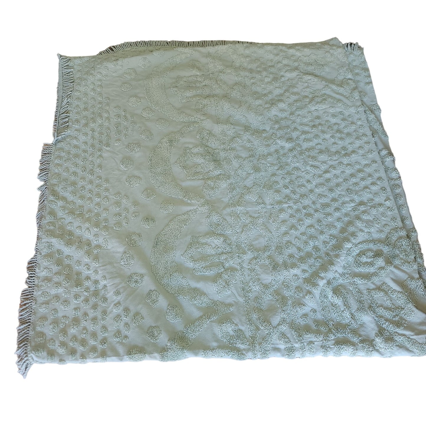 Sage green Chenille blanket Queen or King Bedspread Coverlet Vintage