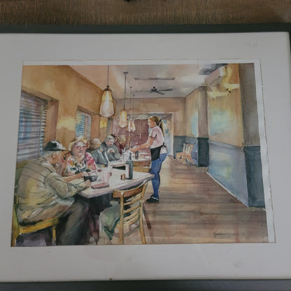 Yoshiko Murdick hand-painted watercolor restaurant  diner AMERICANA Signed 2019