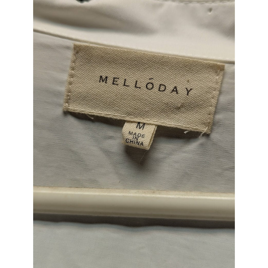 Melloday White Elastic Waist 1/2 Sleeve Midi shirt dress lined Size Medium NEW