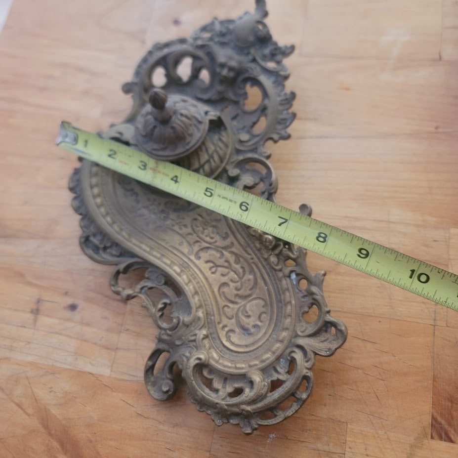 Antique Ornate Brass Grotesque Mascaron Inkwell Victorian Rococo Pen Tray