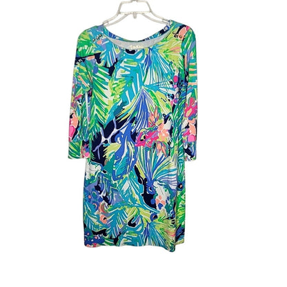 Lilly Pulitzer Sophie Shift Dress PURRFECT 3/4 Sleeve Gold Button Detail Small