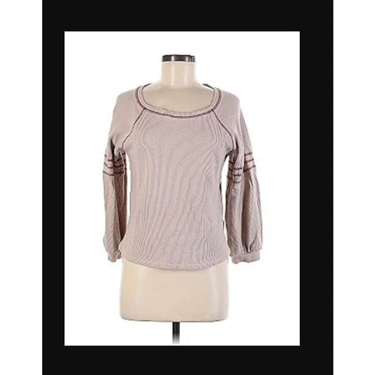 Emelia Size Large Thermal Long Sleeve shirt top Raglan cream Stripe NEW