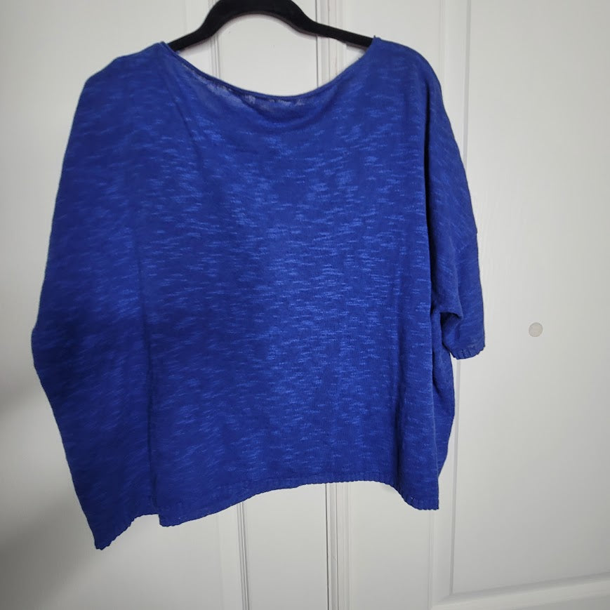EILEEN FISHER OVERSIZED KNIT TOP Organic Linen, Cotton Marled blue Casual Career