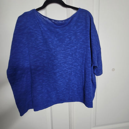 EILEEN FISHER OVERSIZED KNIT TOP Organic Linen, Cotton Marled blue Casual Career