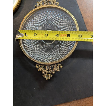 Vintage Hollywood Regency Trinket cut glass double gold metal handles