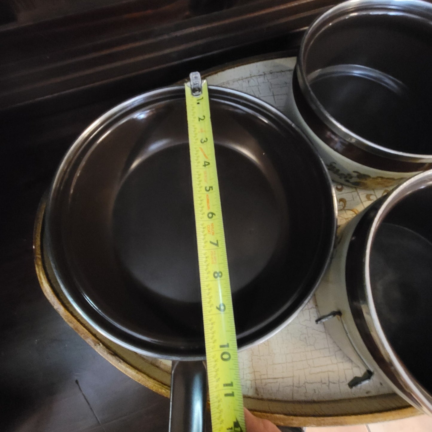 Vintage Asta Enamelware Cookware Set Brown Green Floral West Germany 8pc