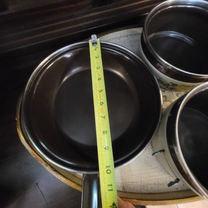 Vintage Asta Enamelware Cookware Set Brown Green Floral West Germany 8pc