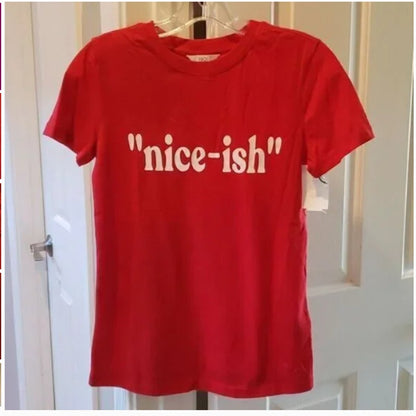 1901 By Nordstrom Christmas Holiday Graphic Print Nice-ish T-shirt Red LARGE NEW