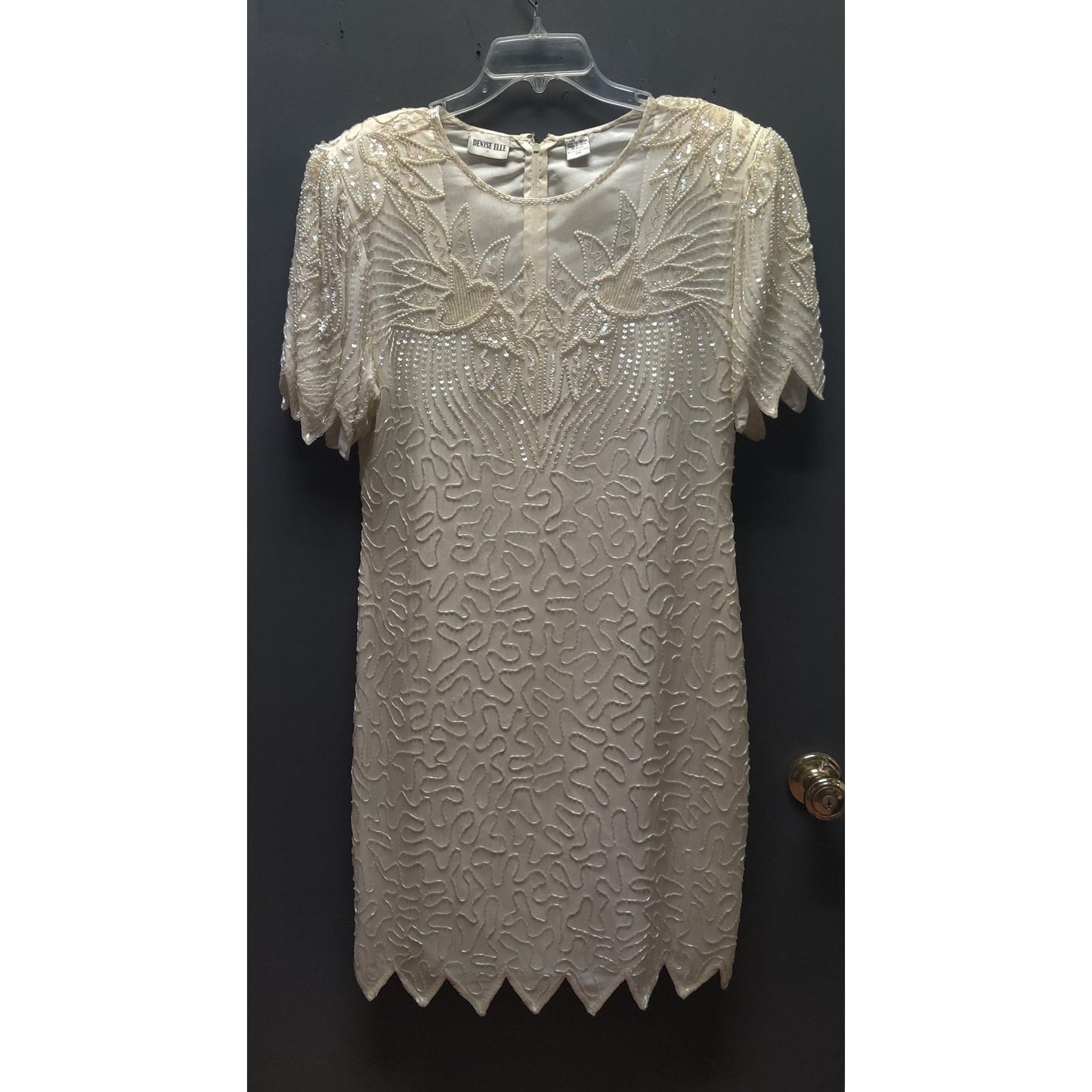 Denise Elle Vintage Heavy Beaded 100% Silk Cocktail Dress XXL