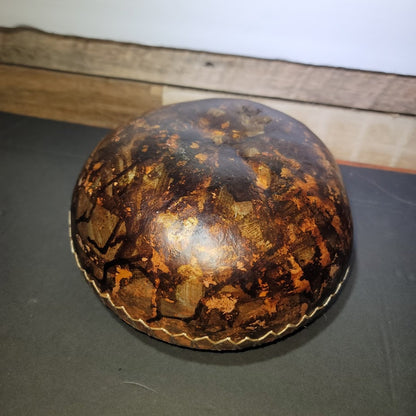 Artisan Handmade Gourd & Coiled Pine Needle Basket Bowl 6" Wide Rustic Southern
