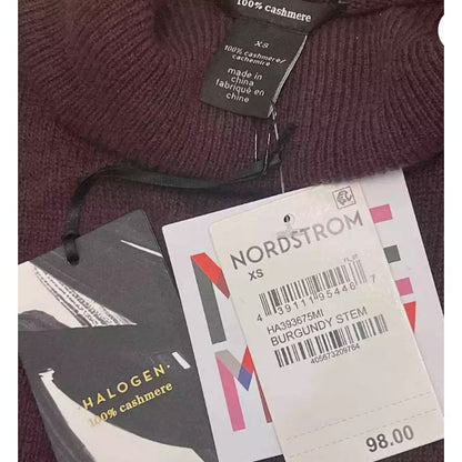 NWT Halogen Cashmere Turtleneck Sweater in Burgundy Stem Size XS/Extra Small