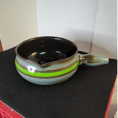 Eduardo Vega Cuenca Ecuador Pottery Signed Caquelon Sauce Pan Pot Bowl Handle