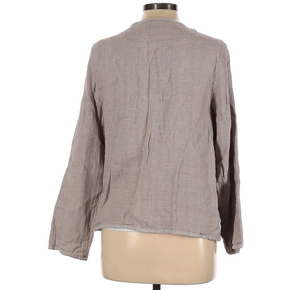 Tahari Linen Cotton Open Front Jacket LARGE Long Sleeve Lagenlook Pockets Gray