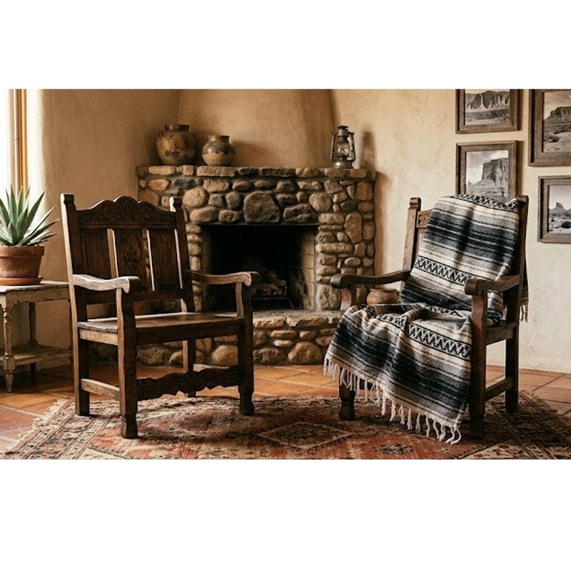 Authentic Handwoven El Paso Saddleblanket Co. Mexican Falsa Blanket Gray & Black