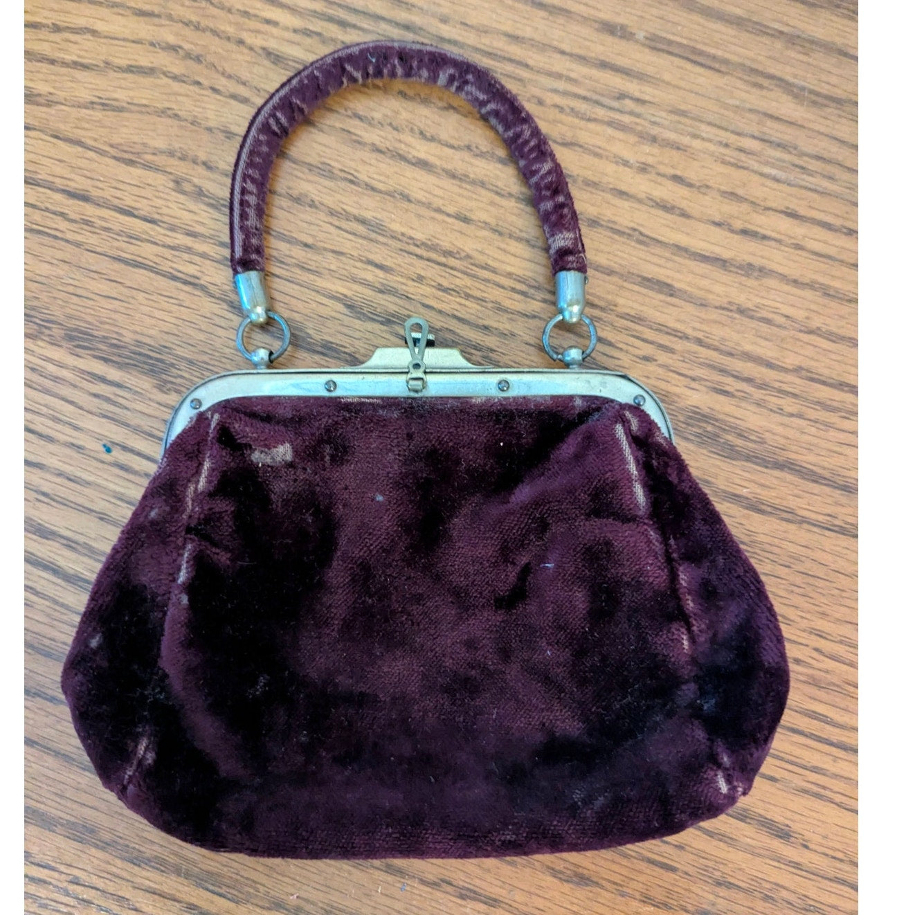 Antiqe Deep Purple Velvet Kiss-Lock Evening Bag Purse Top handle