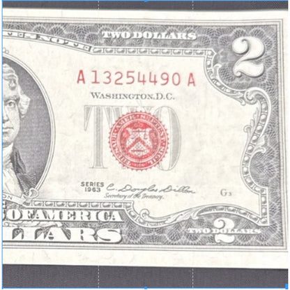 Paper Currency Bank Note USA Paper Money $2 Series 1963 red seal