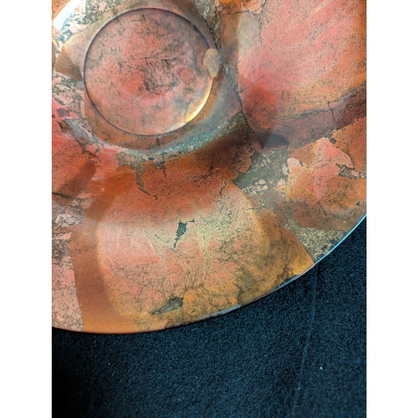 Large 16" Copper Bowl Foil Leaf Decorative Centerpiece Artisan Glass Consol