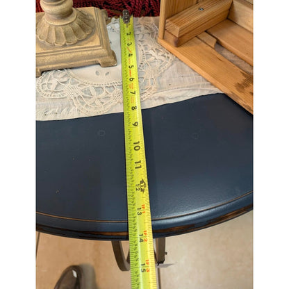 Secondhand Sandies: half moon Mezzaluna table. blue top metal base