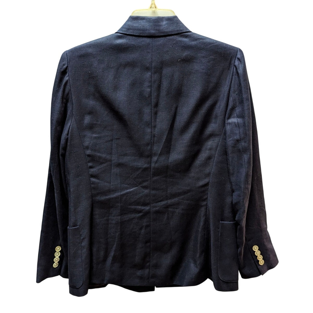 Lauren Ralph Lauren Linen Blazer Navy Double Breasted Gold Button 10P Preppy