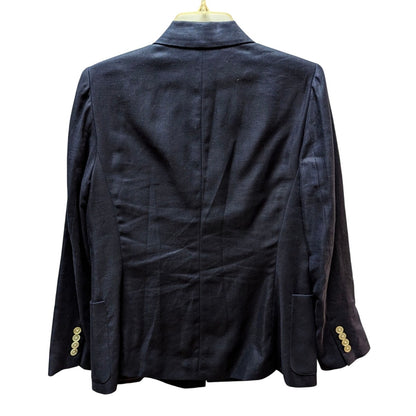 Lauren Ralph Lauren Linen Blazer Navy Double Breasted Gold Button 10P Preppy