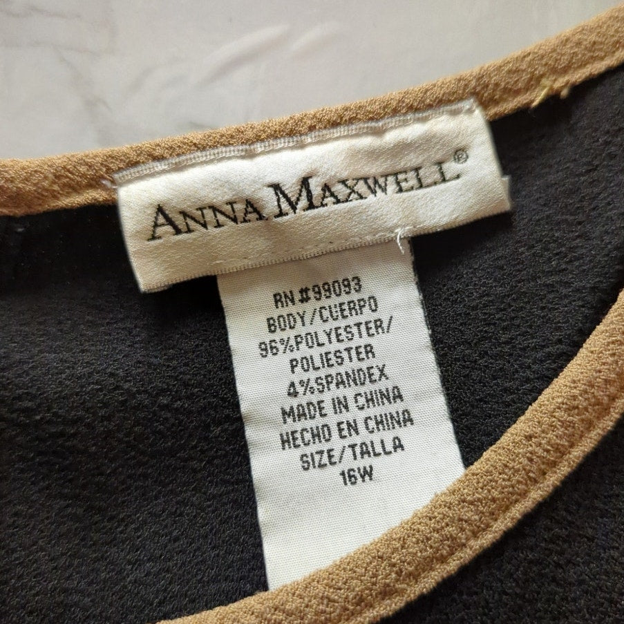Anna Maxwell Dress Jacket Set 16W Black Tan Contrast Piping Professional