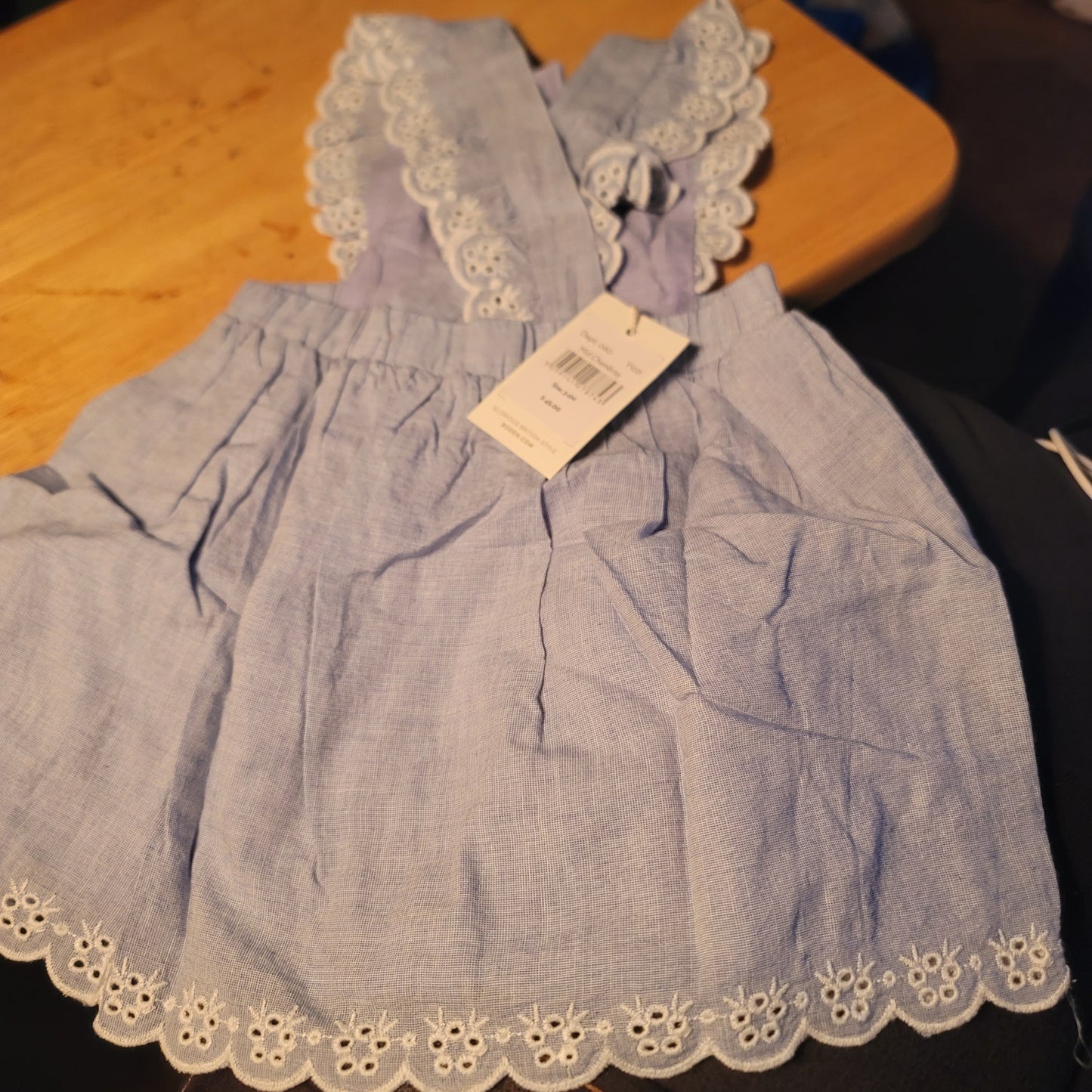 NEW $49 blue Boden mid chambray dress eyelet 3-6 months girl Sleeveless