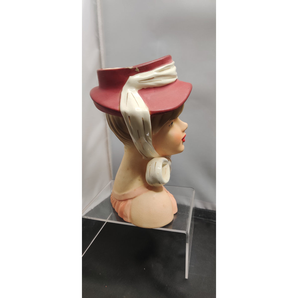 Relpo K1783 Lady Headvase Planter MCM Kitsch Red Hat Retro Ceramic Decor Vase