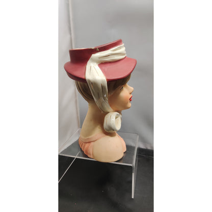 Relpo K1783 Lady Headvase Planter MCM Kitsch Red Hat Retro Ceramic Decor Vase