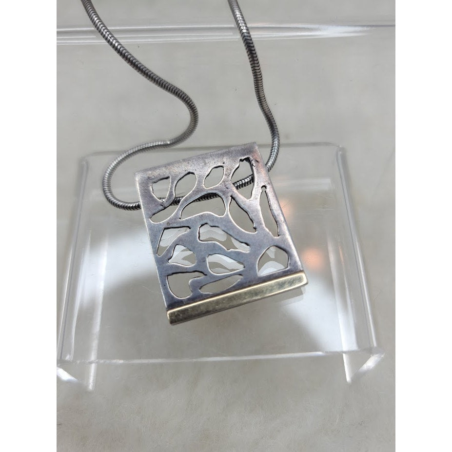 Milos Gnos Posidonia Gold Sterling Open Work Pendant Snake Chain Necklace