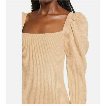 WAYF Leland Long Sleeve Tie Back Sheath Sweater Dress In Camel Medium Winter NEW