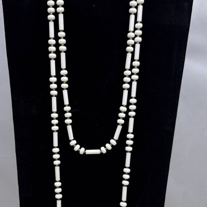 Natural White Lucite Seed Bead Sautoir Length Statement Necklace Large 50"
