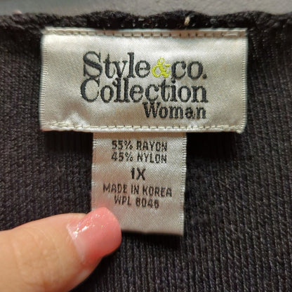 Style & Co. Collection Black Knit Cardigan Shell Set Floral Embroidery Y2K 1X