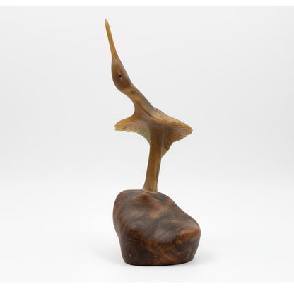 MCM Wooden Sculpture Falfer Spain 1960's Burl Wood / Horn Organic Crane Heron