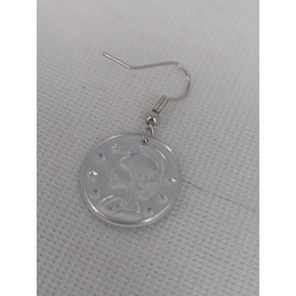 Vintage Silver Tone Coin Dangle Earrings Boho Chic Statement Jewelry