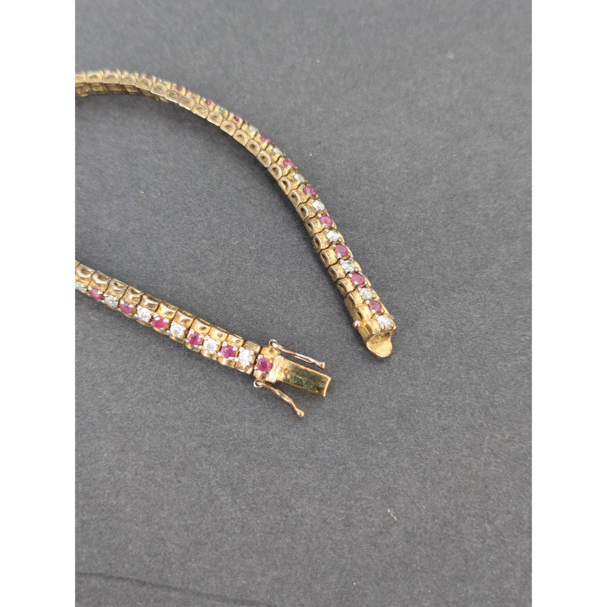 Vintage BRACELET Ruby Diamond 925 Tennis 8" Sterling Silver Red