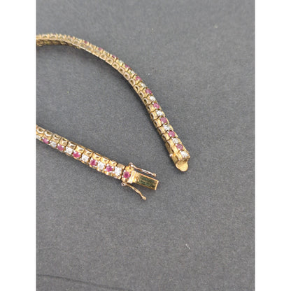 Vintage BRACELET Ruby Diamond 925 Tennis 8" Sterling Silver Red