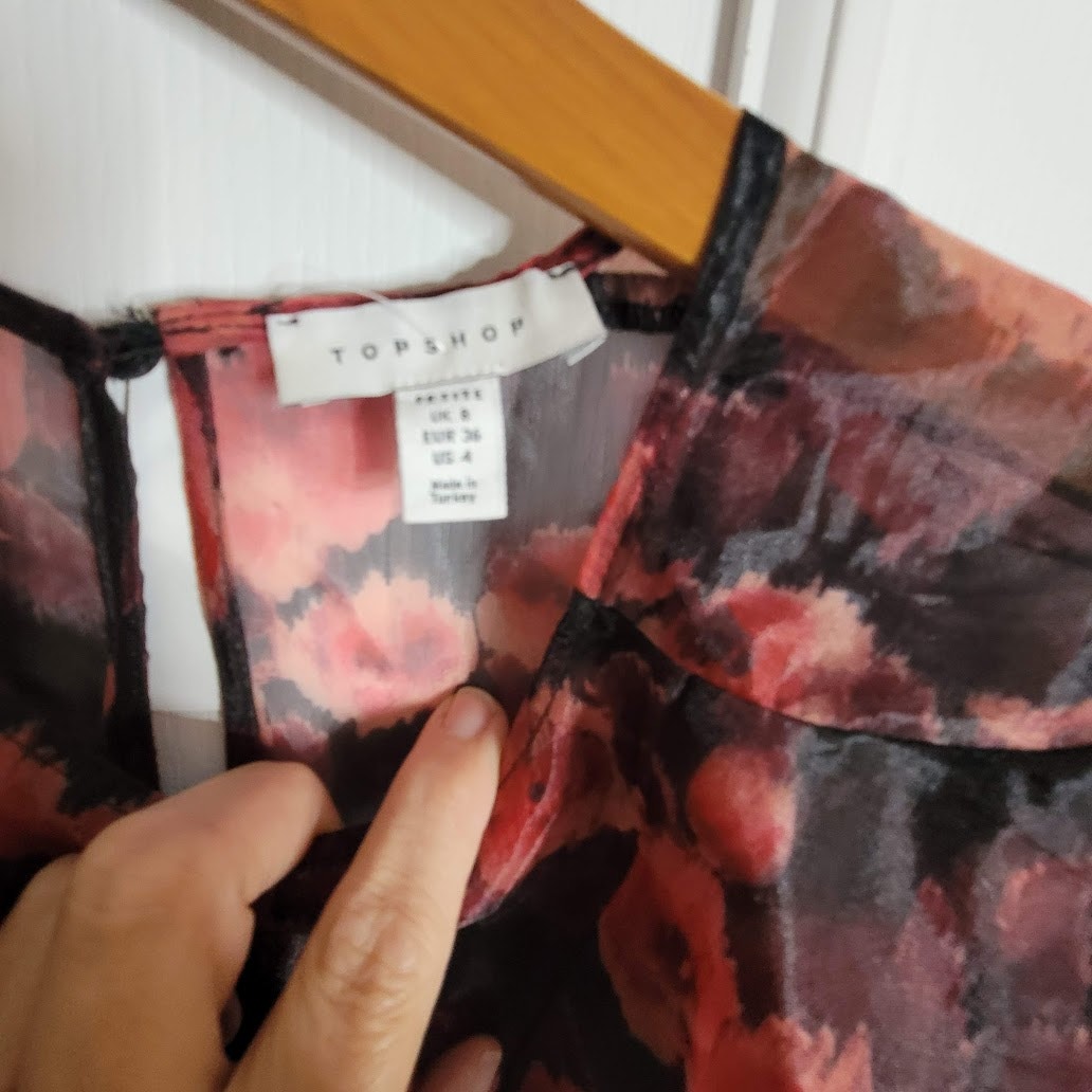 Topshop NEW Organza Size 4 womens MINI flounce Dress Sheer floral Poppies