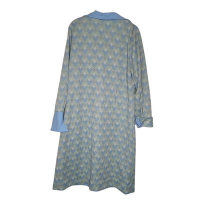 Vintage Mize Modes Blue Geometric Coat Dress Polyester Large/ XL Buttons Collar