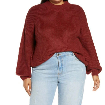 BP. NWT Cable Balloon Sleeve Raglan Sweater In Red Pomegranate 3X PLUS SIZE