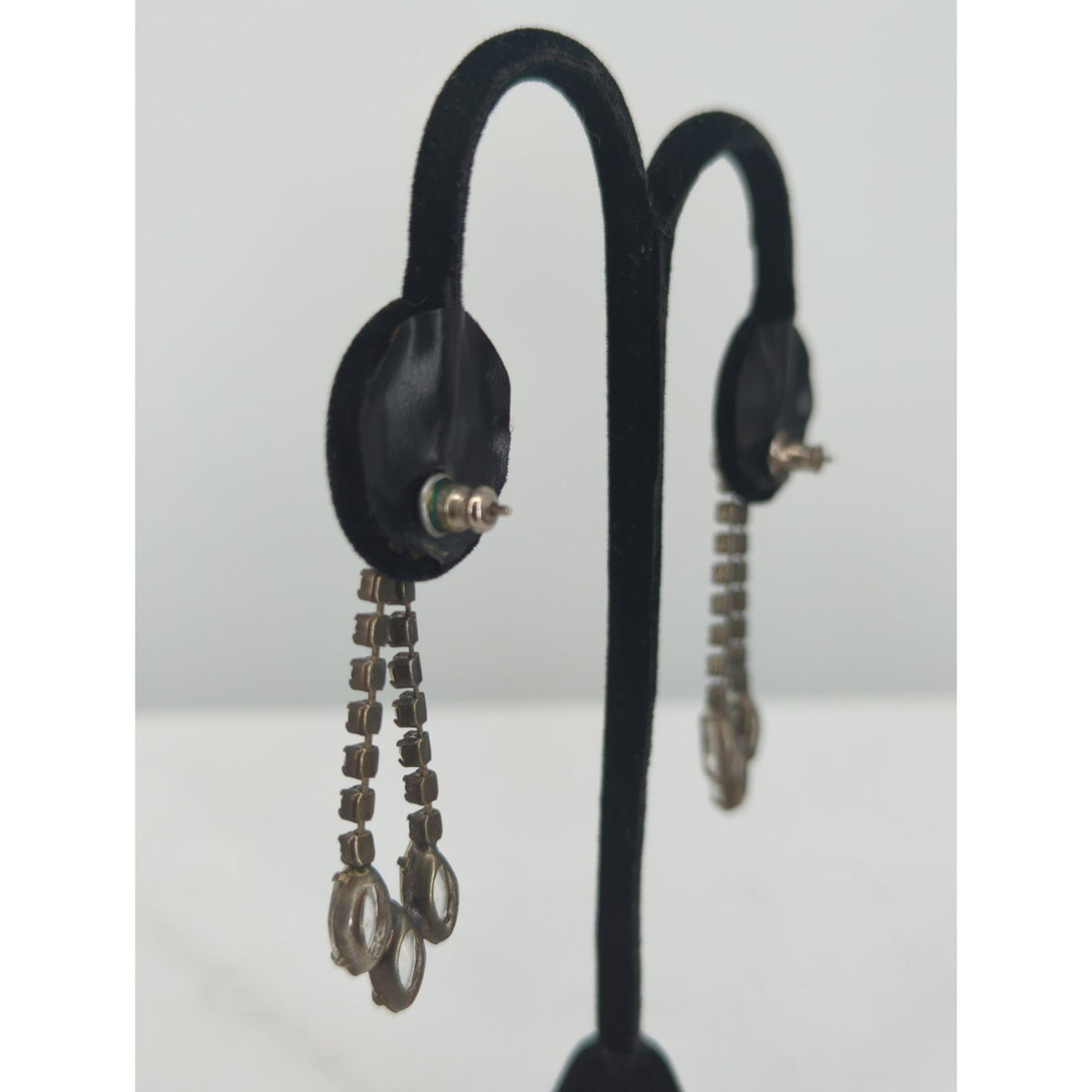 Vintage Clear Rhinestone Dangle Earrings Art Deco Hollywood Regency 40s Glamour