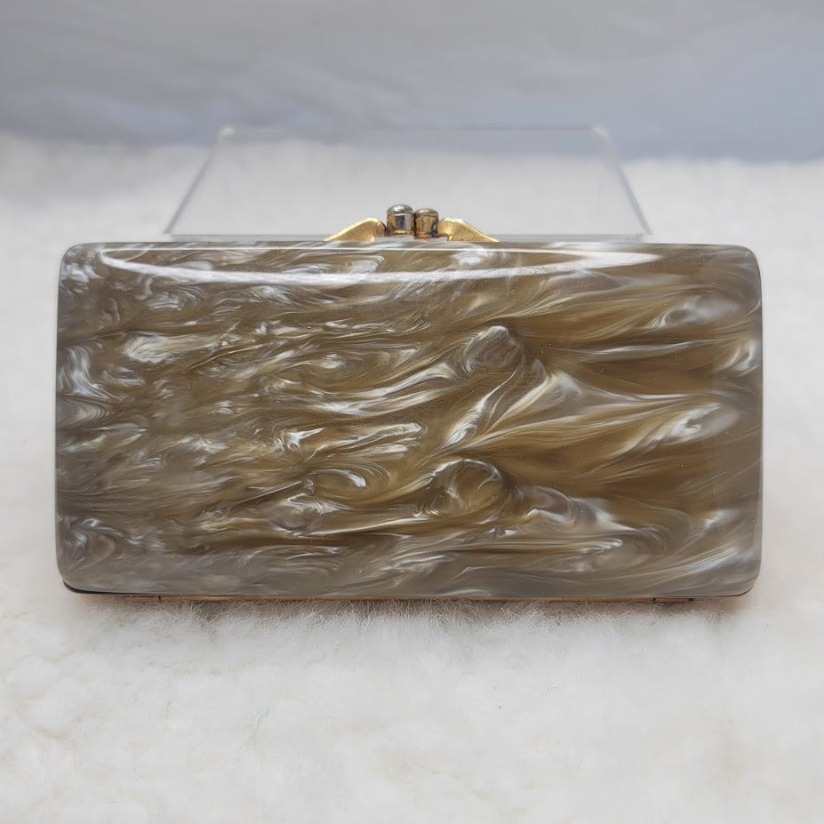 Vintage 1950s Marbled Celluloid Vanity Handbag Compact Clutch MCM Glamour