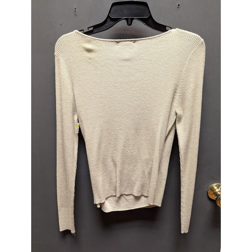 Leith VNeck faux Wrap sweater oatmeal Size Medium NEW ribbed waist Pullover NEW