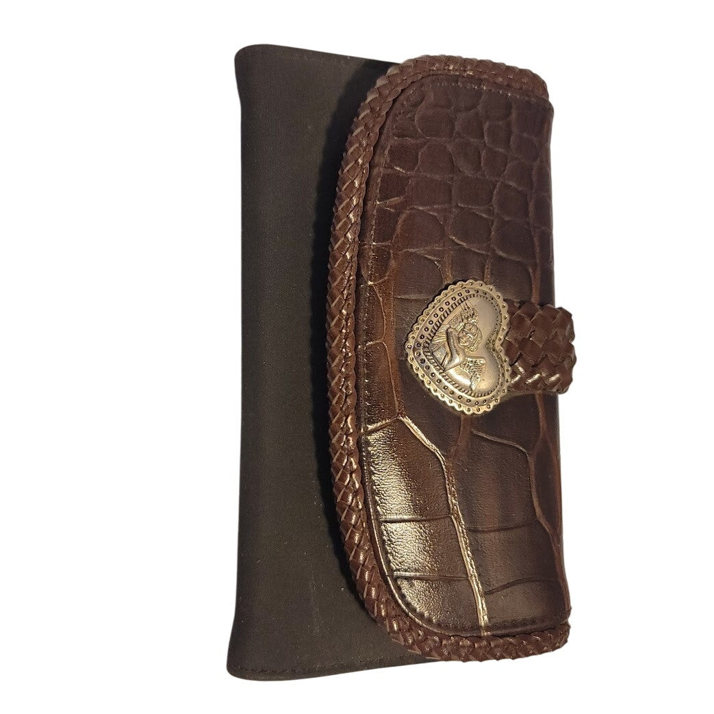 Kaela Wallet Faux Croc embossed Alligator silver Heart clasp brighton style