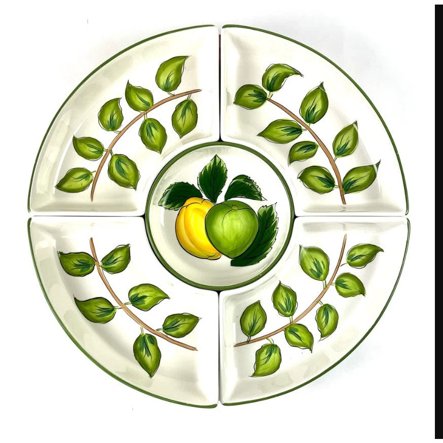 Tabletop Gallery Lemon Wreath Bamboo Lazy Susan Dvided Tray Party Serveware