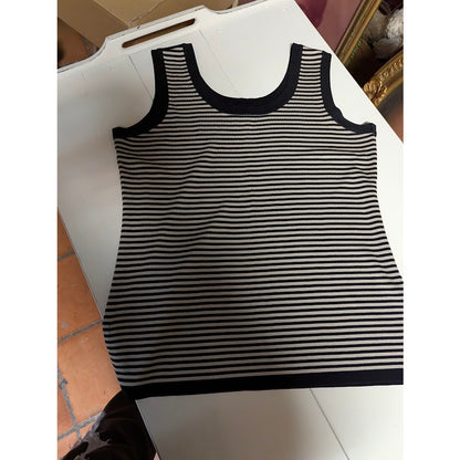 Exclusiely misook Size Medium Sleeveless tank top blue cream striped scoop neck