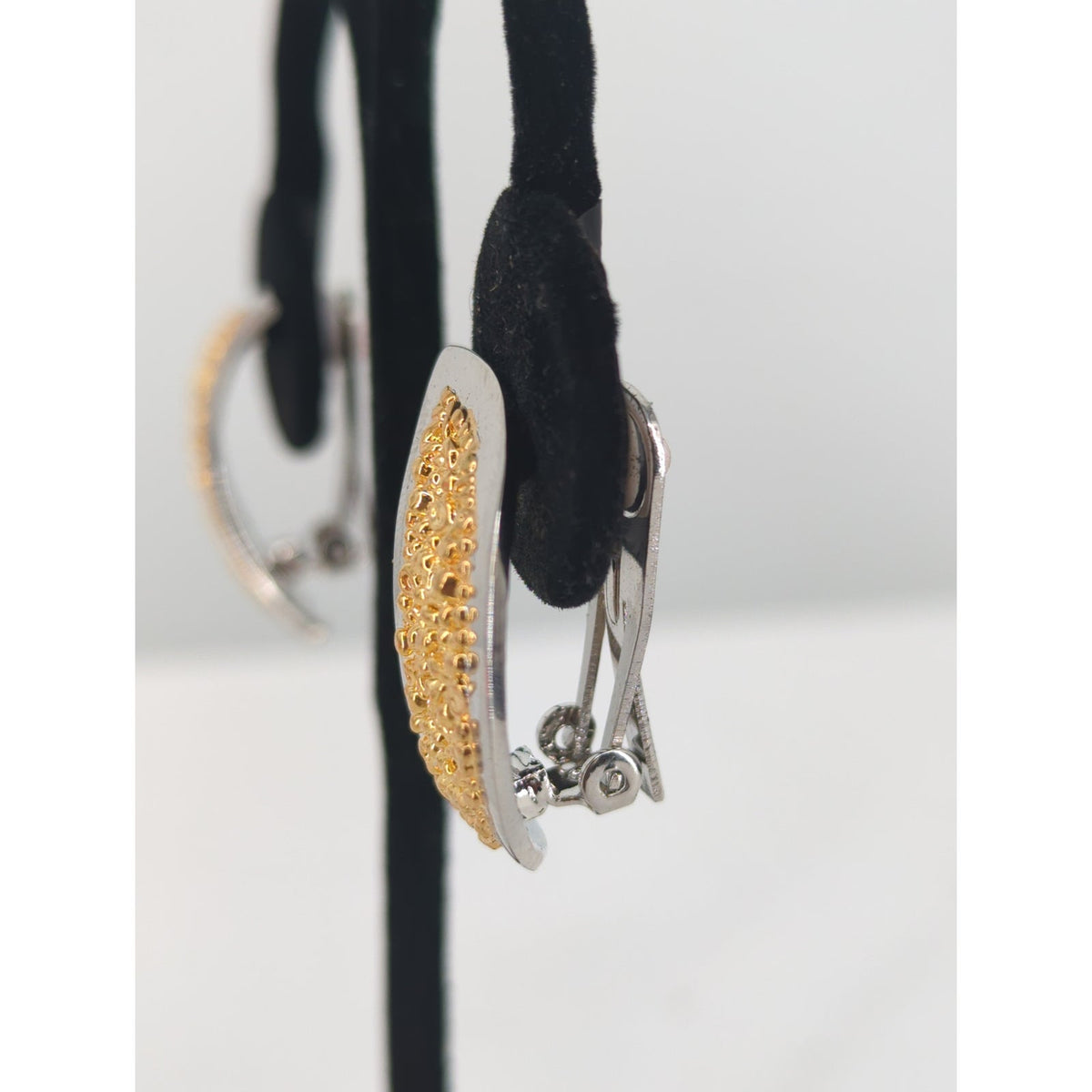 Vintage 90s Two Tone Gold Glitter Crescent Moon Clip On Statement Earrings