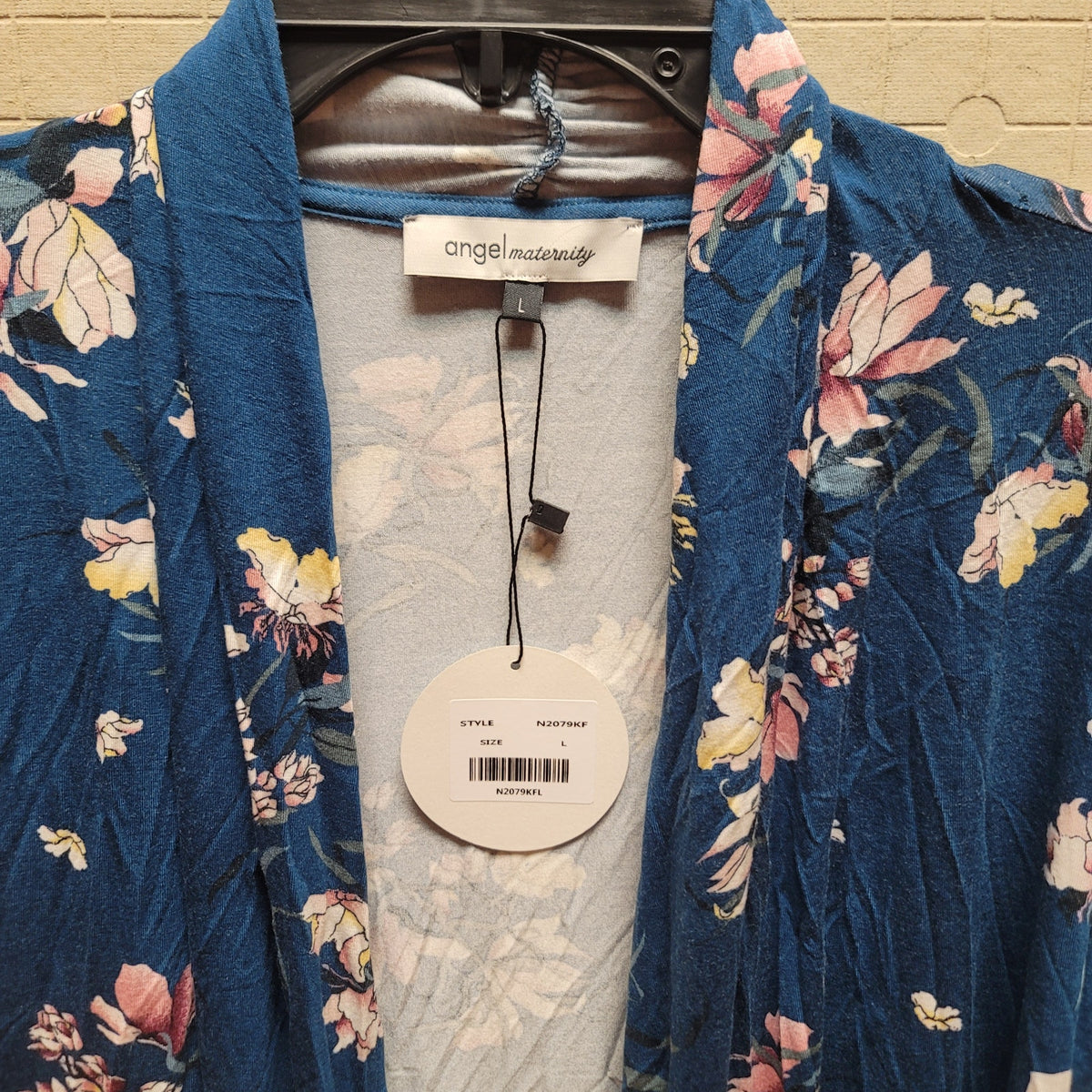 ANGEL maternity 2 pc. Set pants cardigan floral Blue/green Large NEW